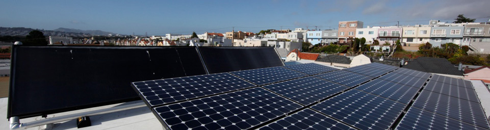 Image of solar panels with city views
