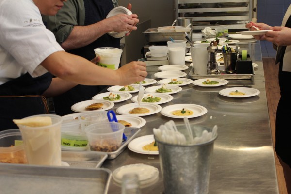Chef's prep table using reusable plates